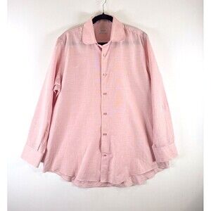 Cordone 1956 Mens Button Up Shirt Pink Linen Long Sleeve Italian XL